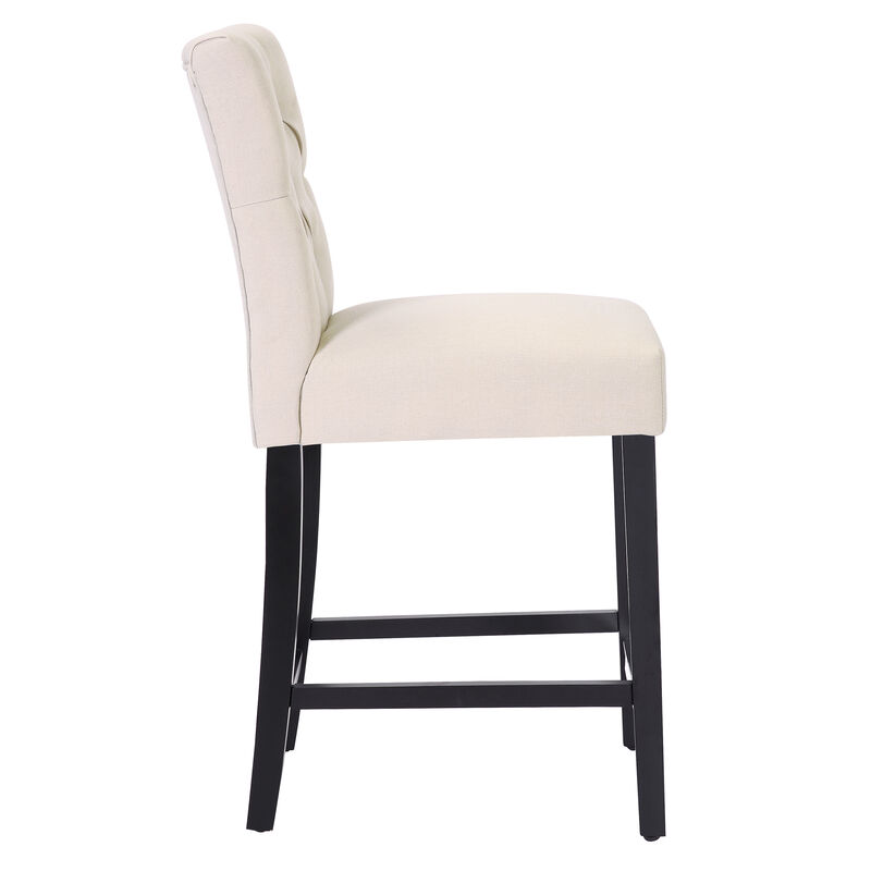 WestinTrends 24" Linen Fabric Tufted Upholstered Counter Stool (Set of 3), Black