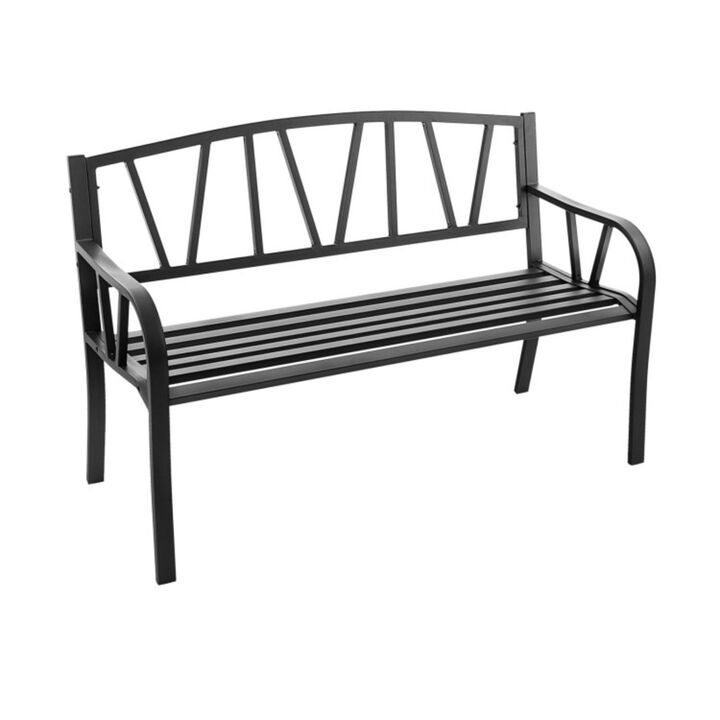 Hivvago Patio Garden Bench with Metal Frame and Slatted Seat-Black