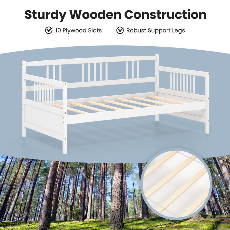Twin Size Wooden Slats Daybed Bed with Rails