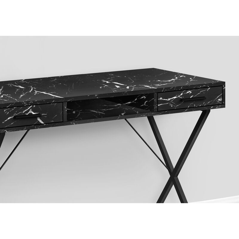 Monarch Specialties I 7793 Computer Desk, Home Office, Laptop, Left, Right Set-up, Storage Drawers, 42"L, Work, Metal, Laminate, Black Marble Look, Contemporary, Modern