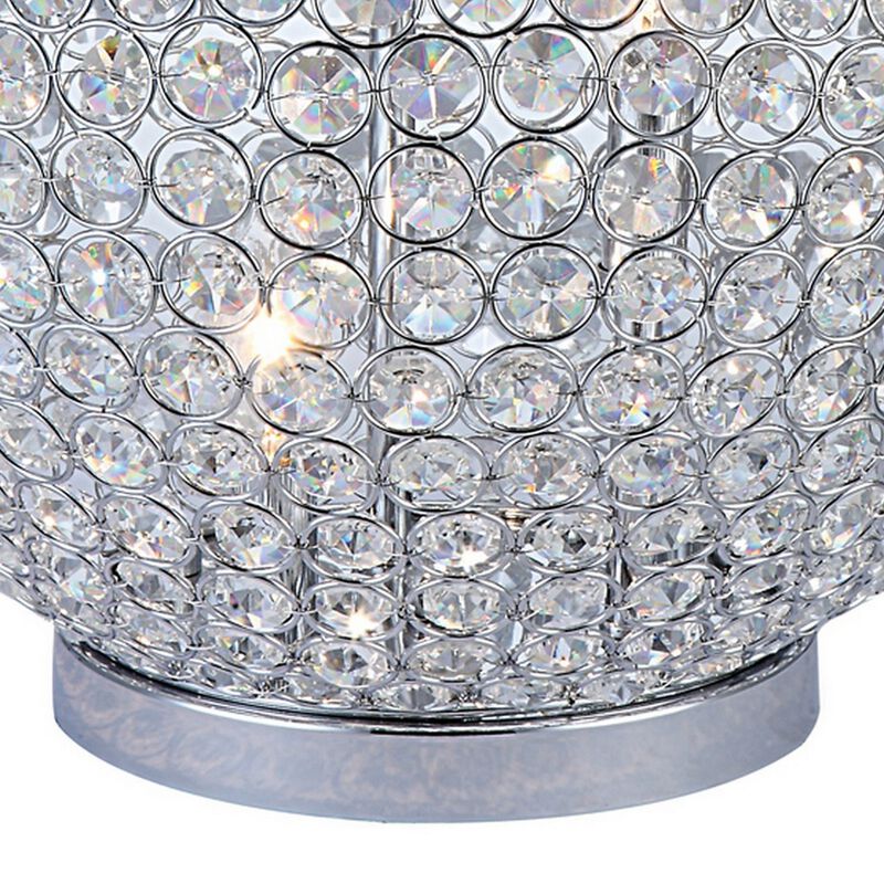 Hazel 17 Inch Table Lamp, Crystal, LED Globe Shade, Metal,  Clear Finish - Benzara
