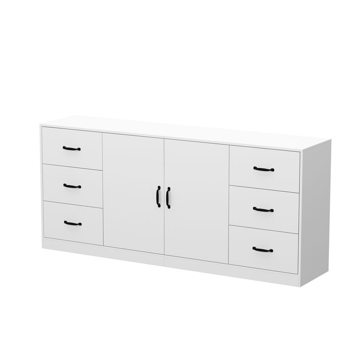FUFU&GAGA 6-Drawer Storage Dresser with Double-Door Cabinet (70.9" W x 31.5" H x 15.7" D), White
