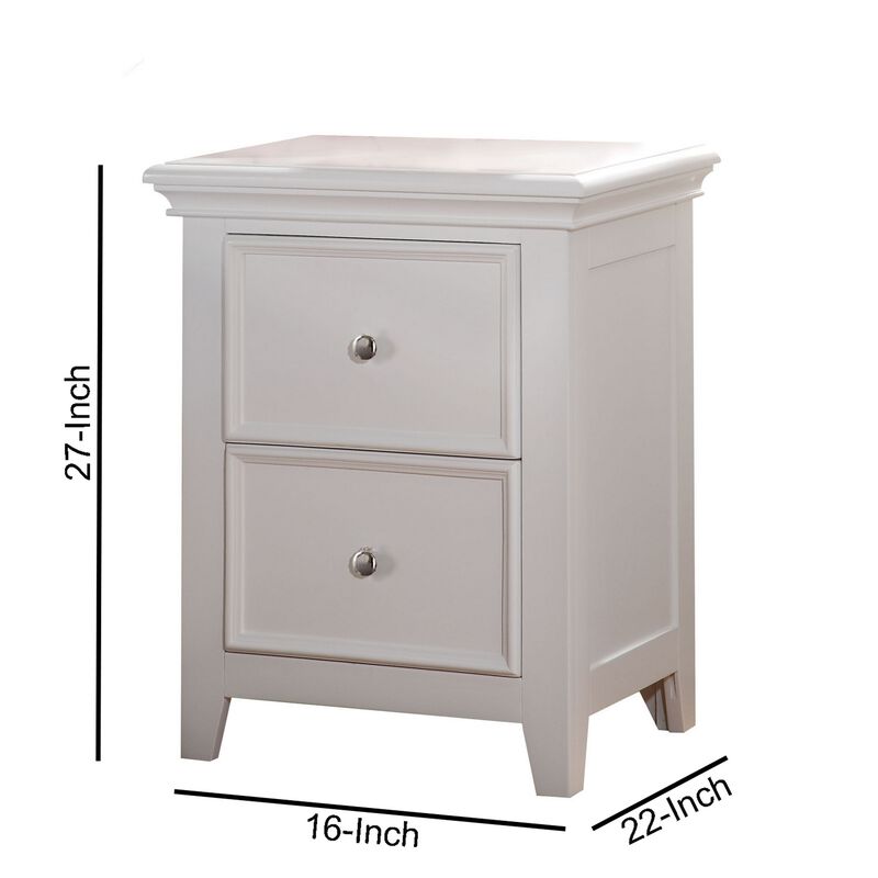 Contemporary Style Wood and Metal Nightstand with 2 Drawers, White-Benzara