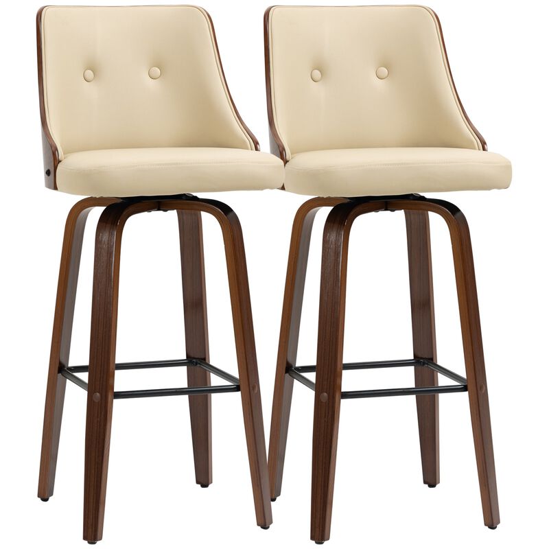 Beige Kitchen Seating: Counter Stools with Tufted PU Leather Back