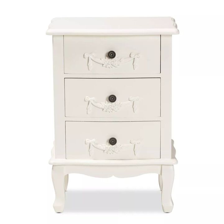 Baxton Studio Callen Classic And Traditional White Finished Wood 3-Drawer Nightstand