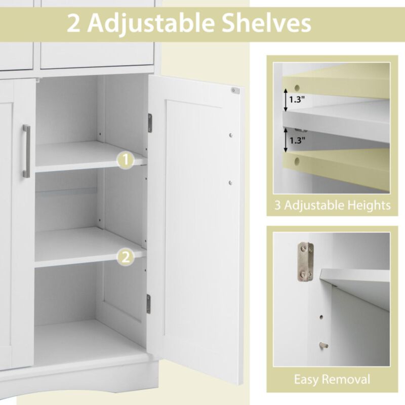 Hivvago 2 Doors Freeestanding Bathroom Floor Cabinet with 2 Drawers and Adjustable Shelves