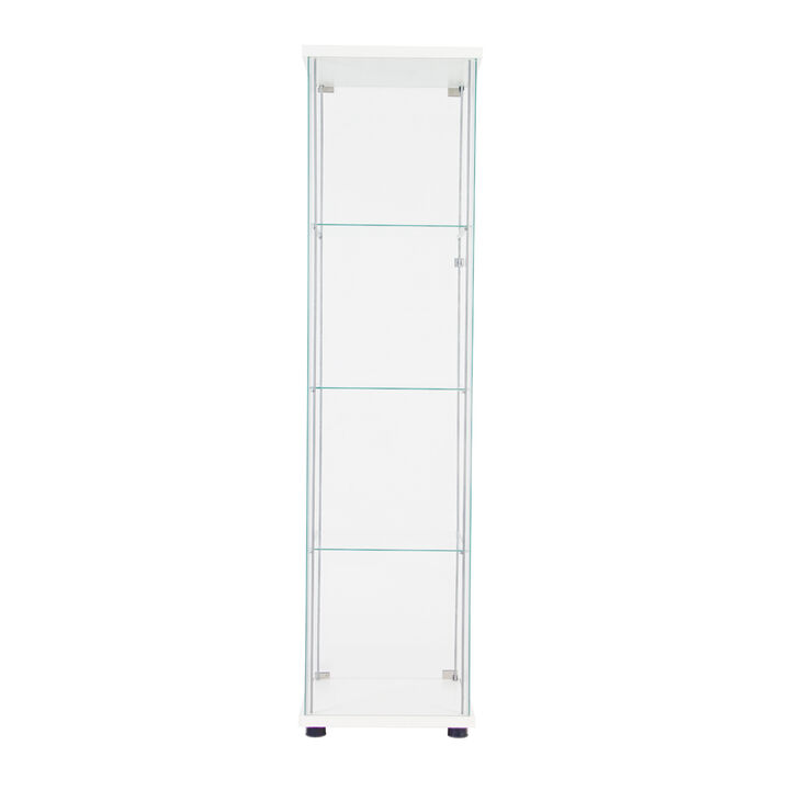 One Door Glass Cabinet Glass Display Cabinet With 4 Shelves, White