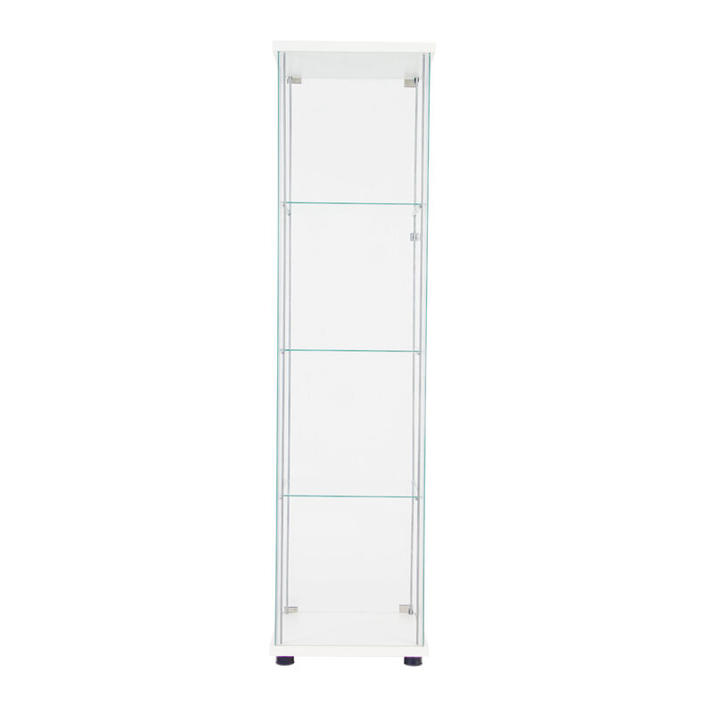 One Door Glass Cabinet Glass Display Cabinet With 4 Shelves, White