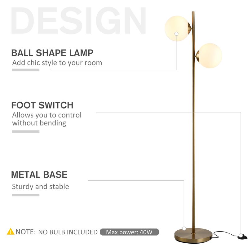 White Modern Illumination: Floor Lamp with 2 Glass Shades