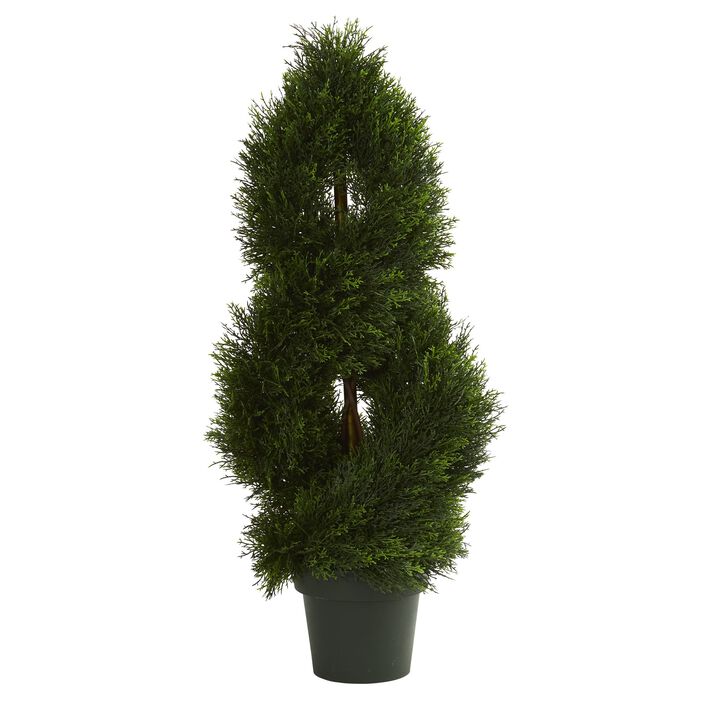 Hivvago 3 Feet Double Pond Cypress Spiral Artificial Topiary Tree UV Resistant (Indoor/Outdoor)