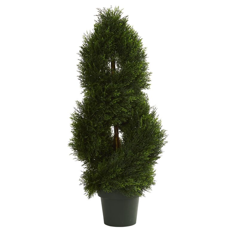 Hivvago 3 Feet Double Pond Cypress Spiral Artificial Topiary Tree UV Resistant (Indoor/Outdoor)