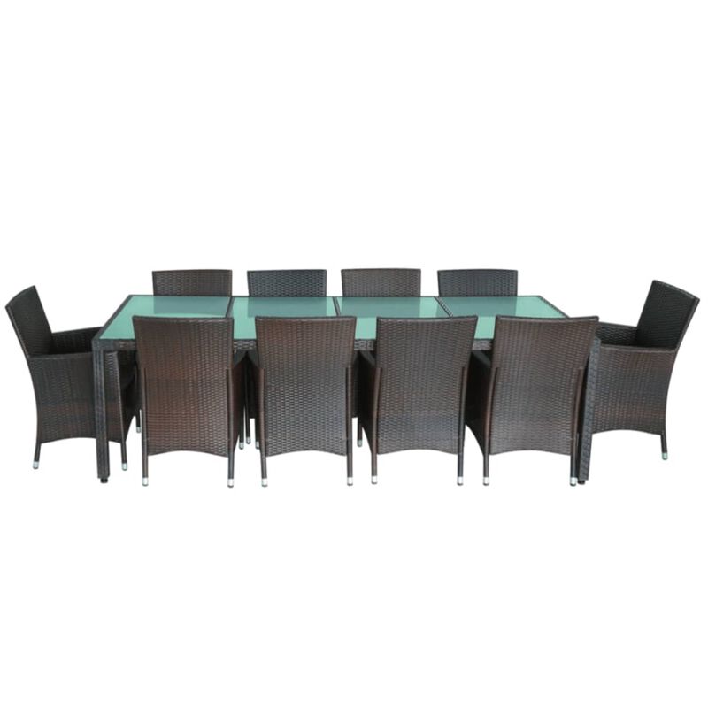 vidaXL 11 Piece Outdoor Dining Set with Cushions Poly Rattan Brown