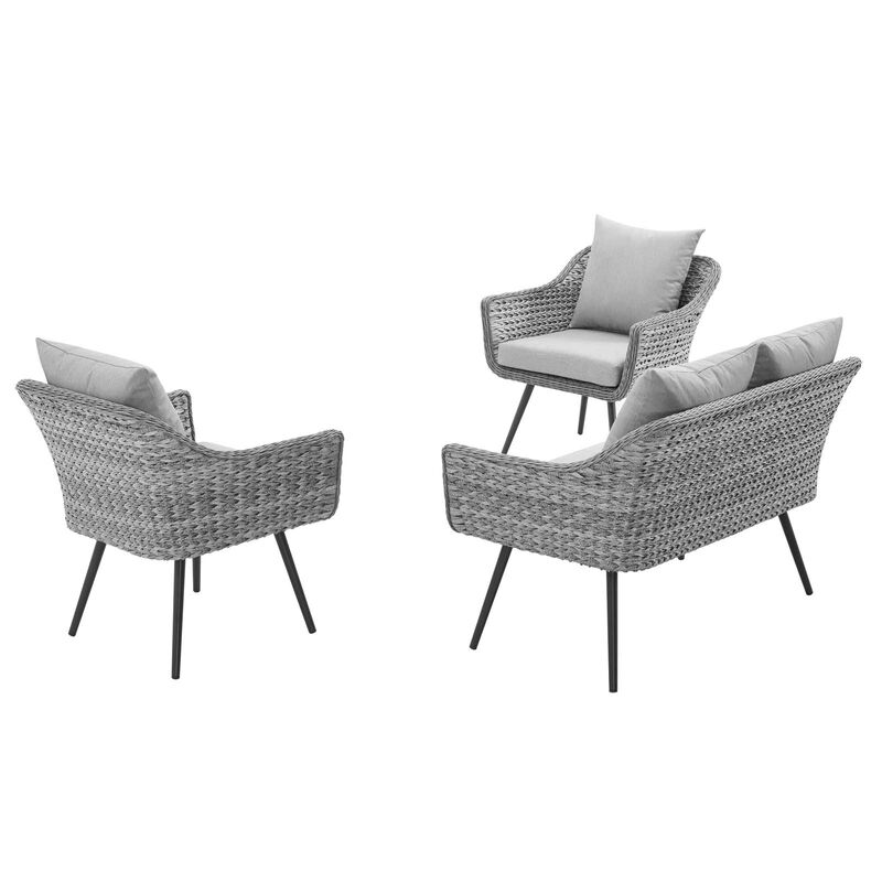 Modway - Endeavor 3 Piece Outdoor Patio Wicker Rattan Loveseat and Armchair Set Gray