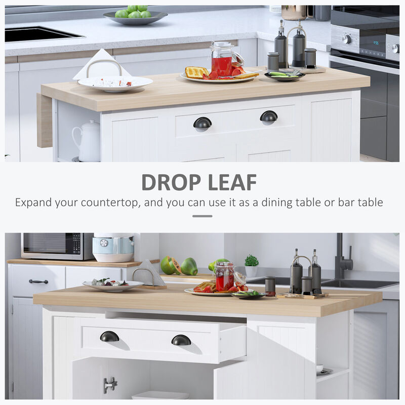 47" Farmhouse Style Kitchen Island Storage Cabinet w/ Drop Leaf Table Countertop