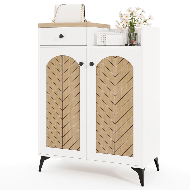 2-Door Shoe Rack Organizer with Drawer and 6 Removable Shelves