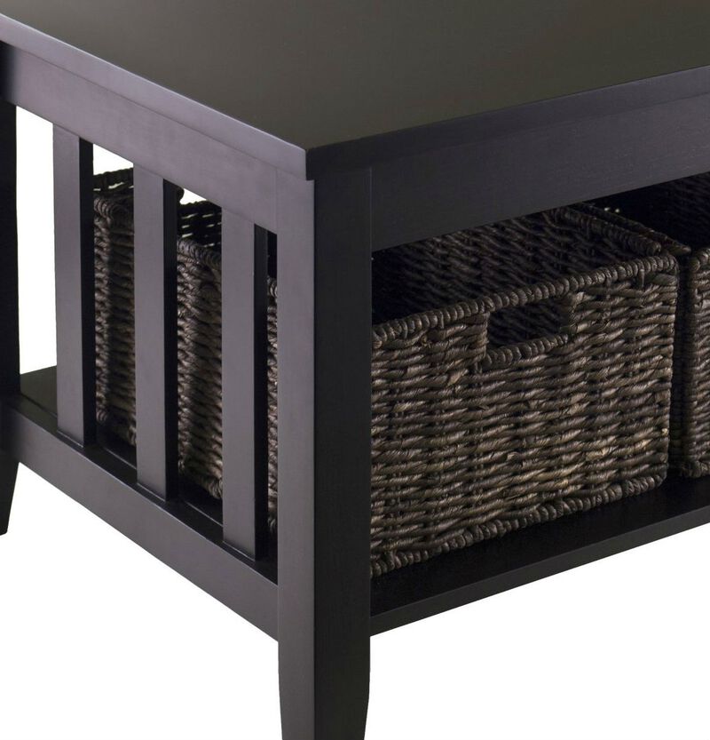 Hivvago Espresso 2 Tier Coffee Occasional Table with 3 Storage Baskets
