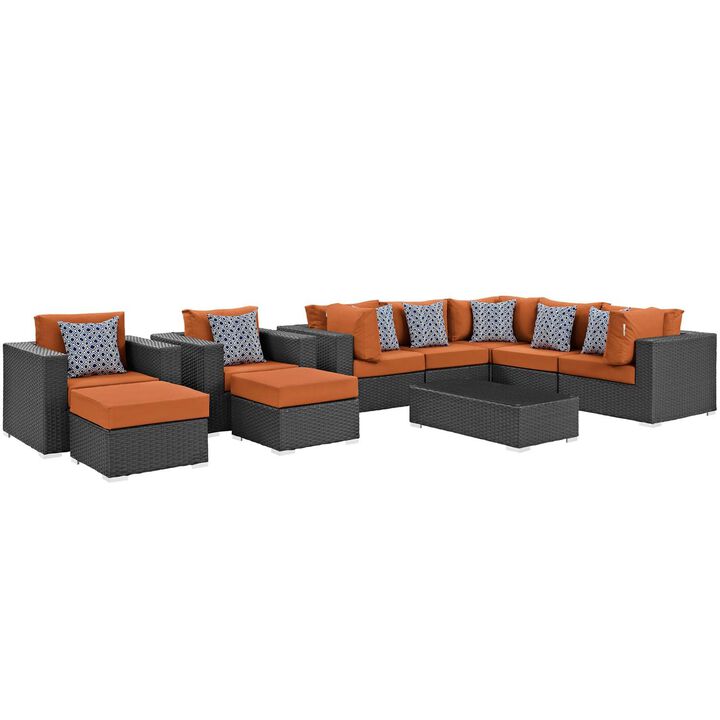 Sojourn 10 Piece Outdoor Patio Sunbrella Sectional Set - Canvas Tuscan