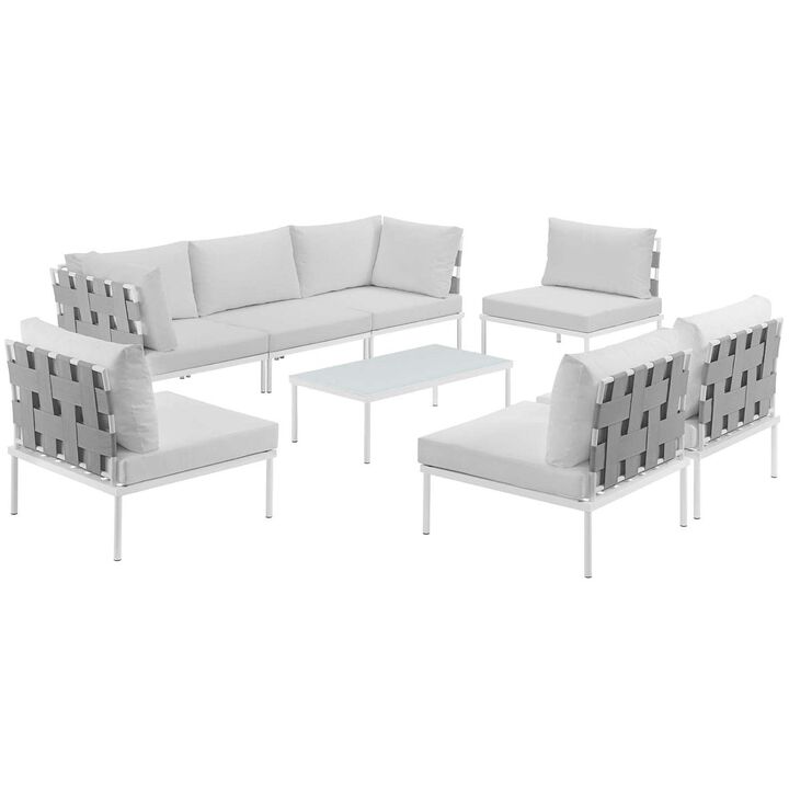 Harmony 8 Piece Outdoor Patio Aluminum Sectional Sofa Set - White White