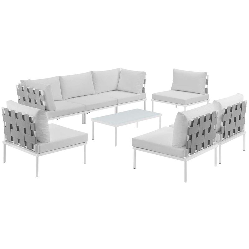 Harmony 8 Piece Outdoor Patio Aluminum Sectional Sofa Set - White White