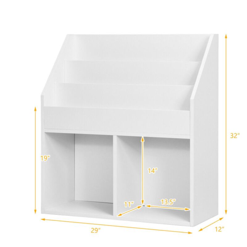 Hivvago Kids Wooden Bookshelf Bookcase Children Toy Storage Cabinet Organizer White