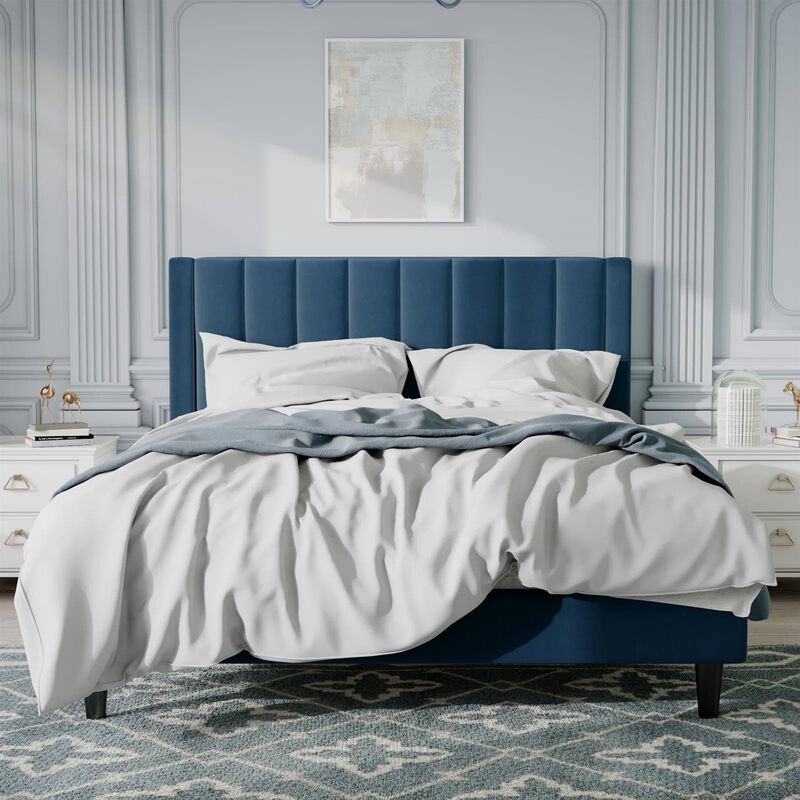 Velvet Upholstered Platform Bed with Headboard – Elegant Modern Bedroom Solution