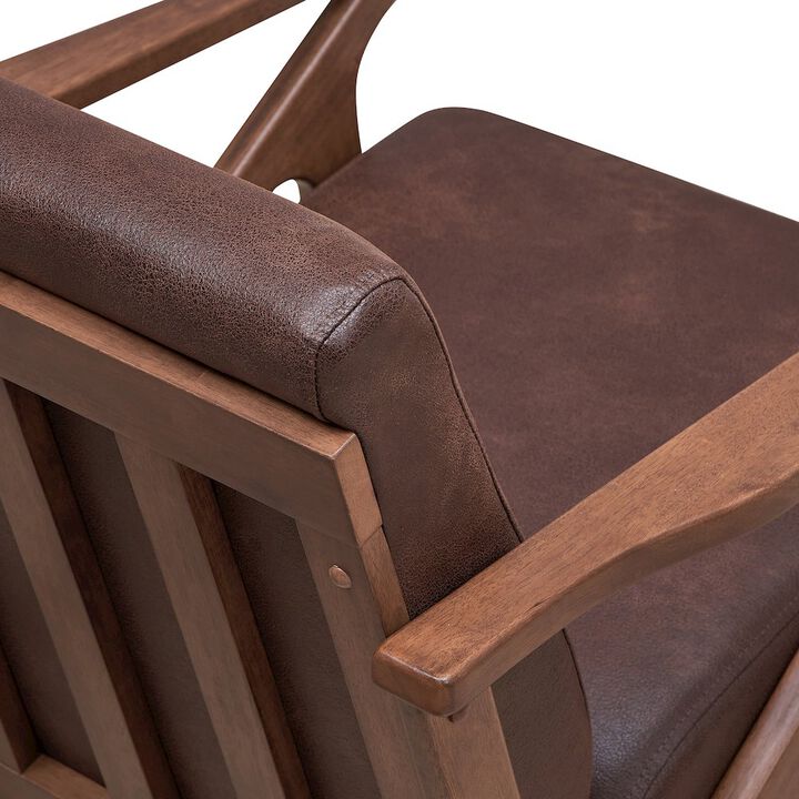 Omax Decor Zola Solid Wood and Fabric Upholstered Accent Armchair in Brown