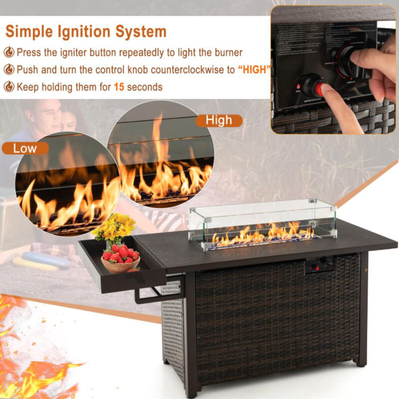 Hivvago 52 Inches Outdoor Wicker Gas Fire Pit Propane Fire Table with Cover