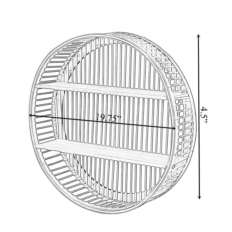 Decorative Rattan Round Display Shelf With 2 Shelves for The Dining Room, Living Room, or Office.