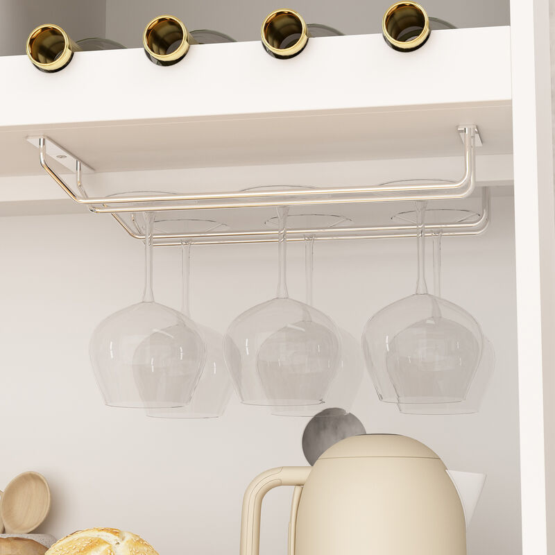 White Wooden Sideboard, Food Pantry, Storage Cabinet with 3 Drawers, 13 Shelves and Wine Rack