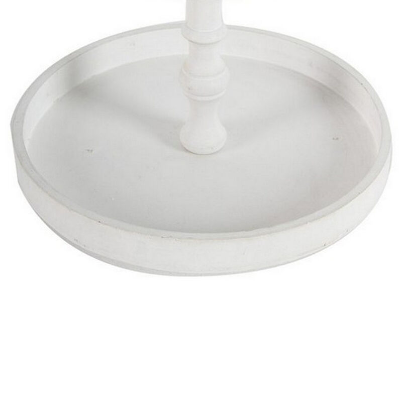 Semy 15 Inch 2 Tier Round Decorative Serving Tray, White Wood Finish - Benzara