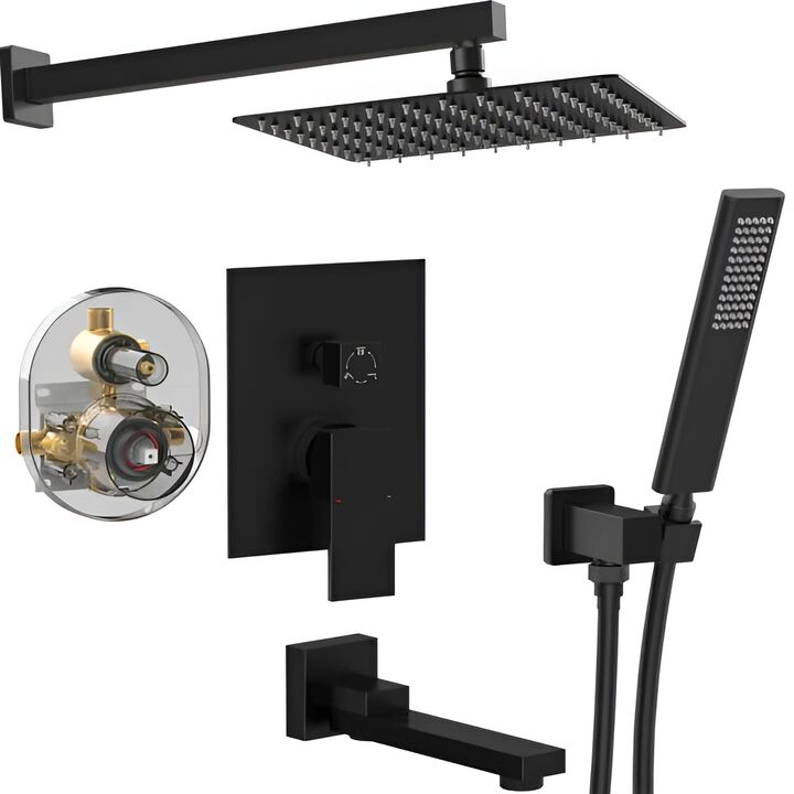 Rain Shower Faucet Set with Folding Bathtub Spout, 3-Function System