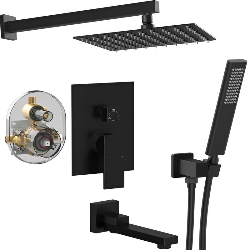 Rain Shower Faucet Set with Folding Bathtub Spout, 3-Function System