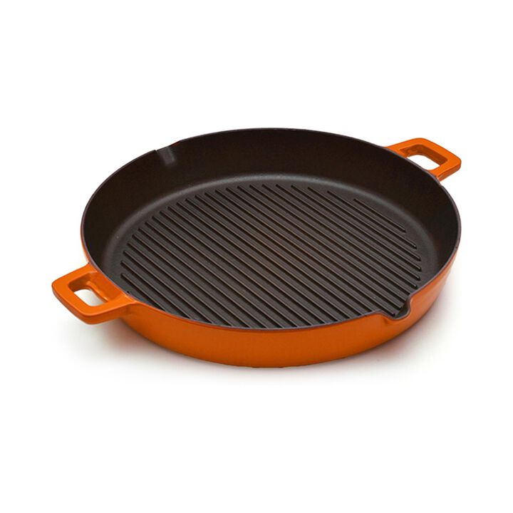 Orange 11.75 inch Cast Iron Grill Pan