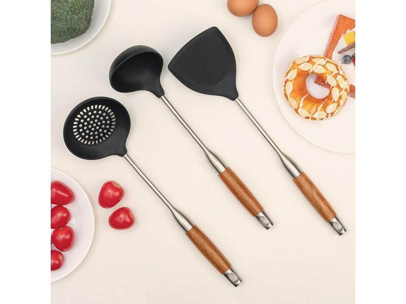 FJNATINH Silicone Wok Spatula,Ladle,Skimmer Ladle Tool Set