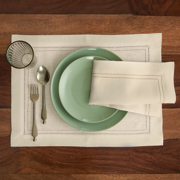 Solino Home 100% Pure Linen Double Hemstitch Dinner Napkins 20 x 20 Inch Set of 4