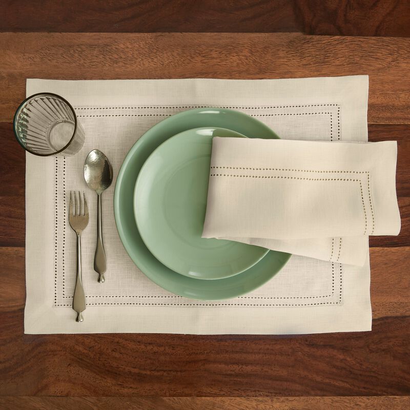 Solino Home 100% Pure Linen Double Hemstitch Dinner Napkins 20 x 20 Inch Set of 4