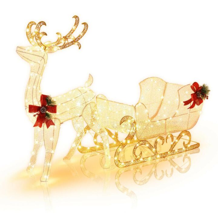 Hivvago 6 Feet Christmas Lighted Reindeer and Santa's Sleigh Decoration with 4 Stakes