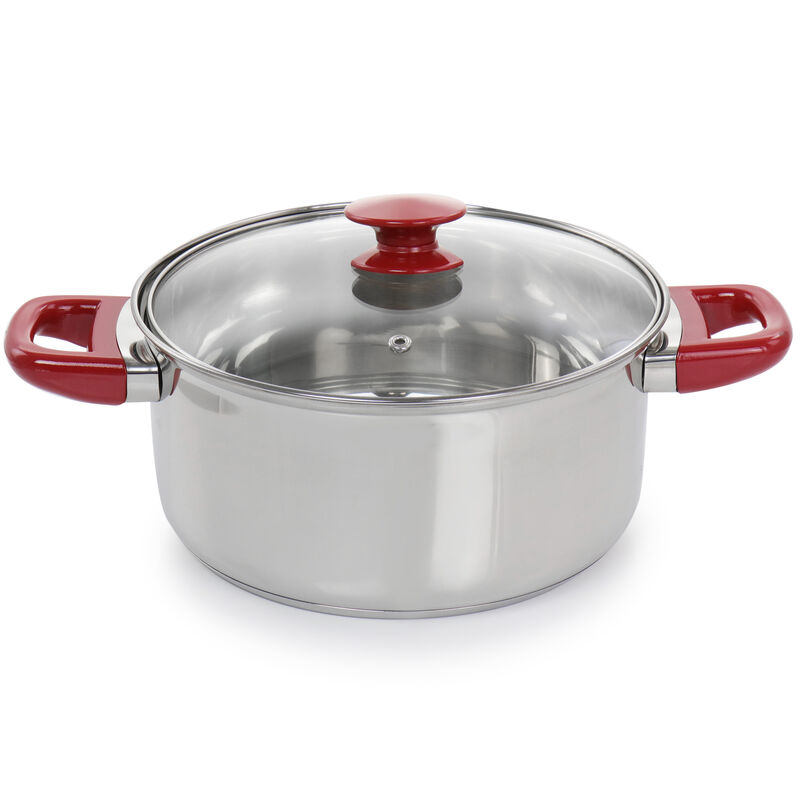 Gibson Home Crawson 7 Piece Stainless Steel Cookware Set in Chrome with Red Handles
