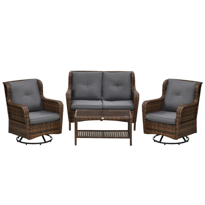 Gray Outdoor Lounge: 4-Piece Rattan Set with Swivel Chairs & Table