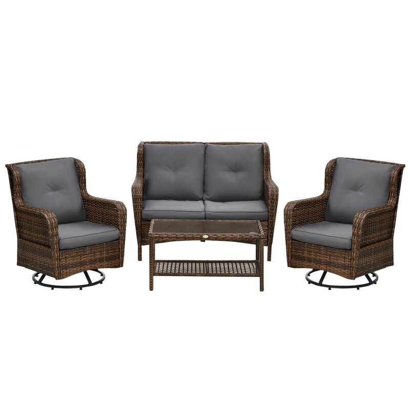 Gray Outdoor Lounge: 4-Piece Rattan Set with Swivel Chairs & Table