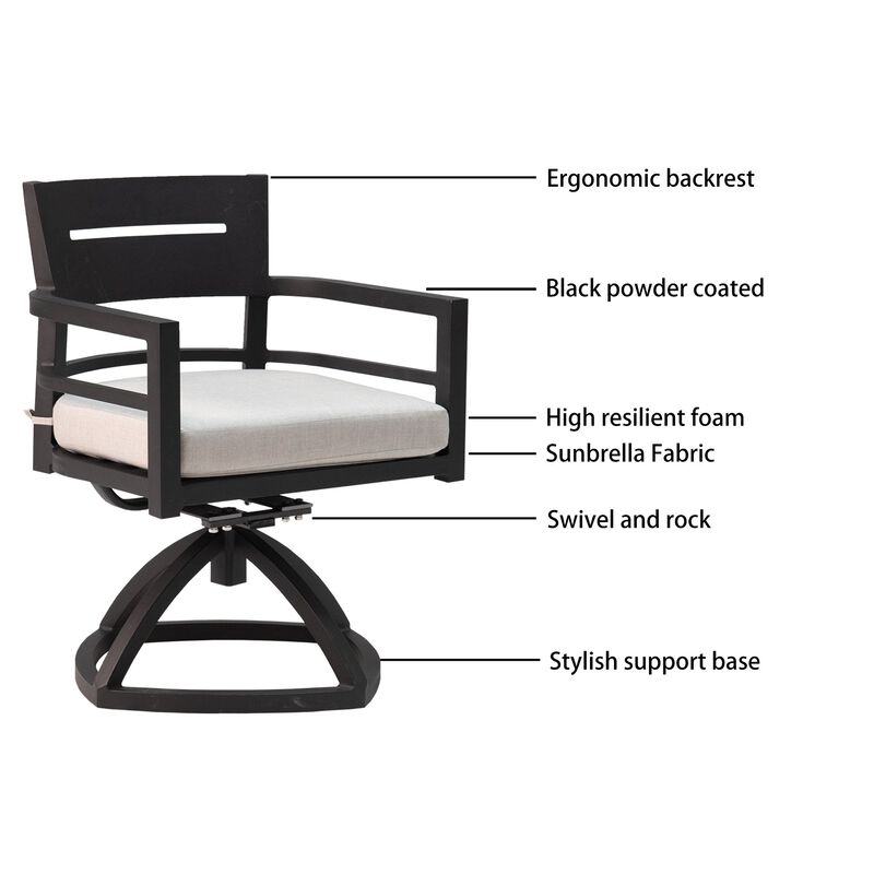 MONDAWE 2 Pieces Outdoor Patio Aluminum Swivel Rocker Chairs with Outdoor-grade Sunbrella Fabric Cushions,Ember Black