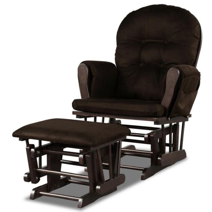 Hivvago Wood Glider and Ottoman Set with Padded Armrests and Detachable Cushion-Brown