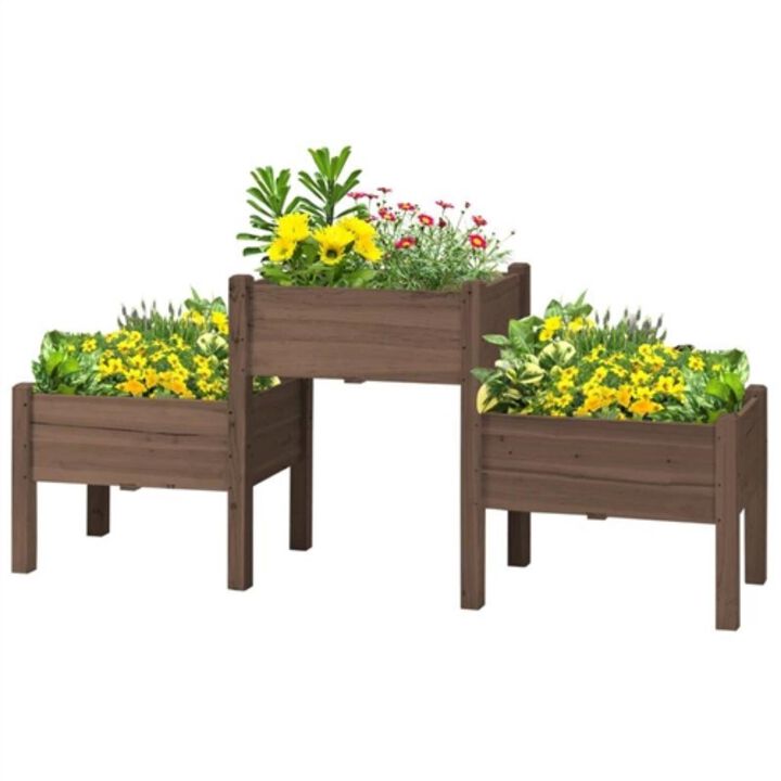 Hivvago Brown 3 Wooden Elevated Planter Raised Garden Beds