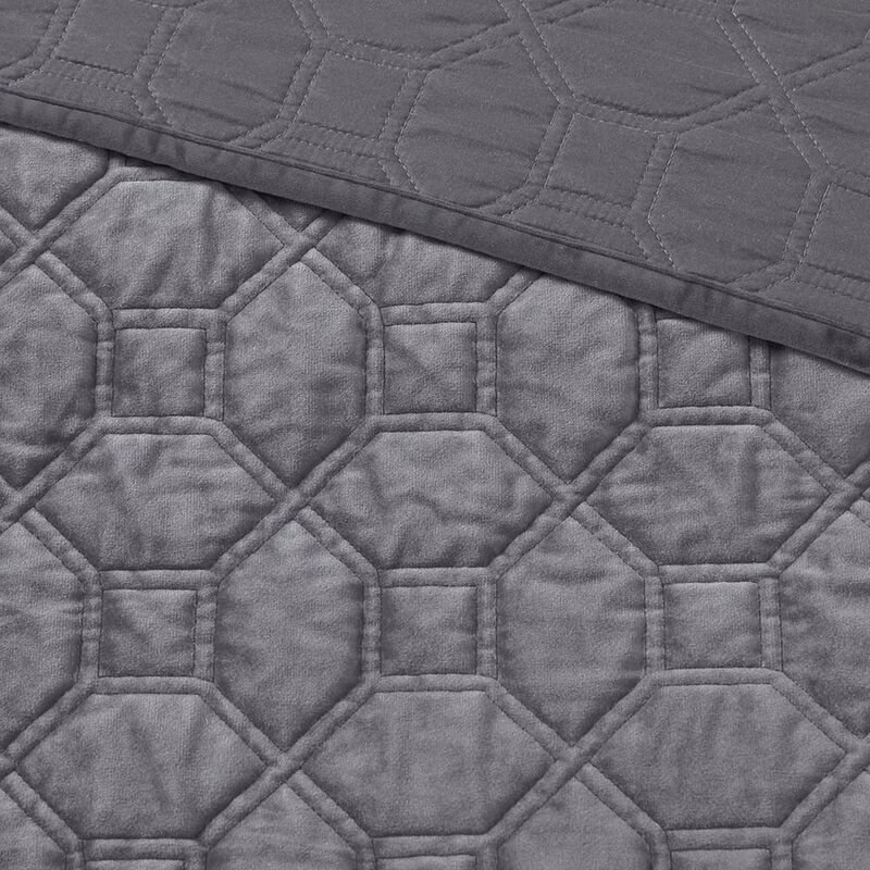 Belen Kox Grey Velvet Quilted Coverlet Set, Belen Kox
