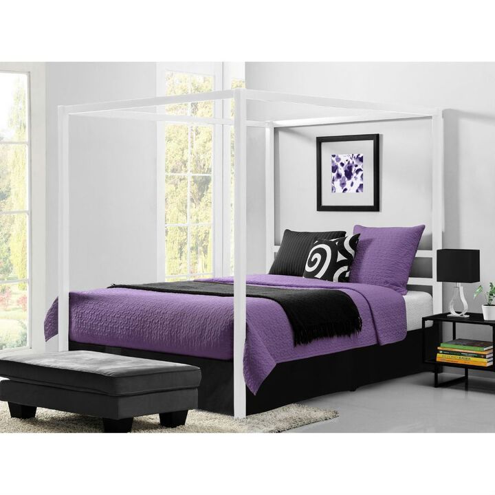 Hivvago Queen size Modern White Metal Canopy Bed - No Box-Springs Required