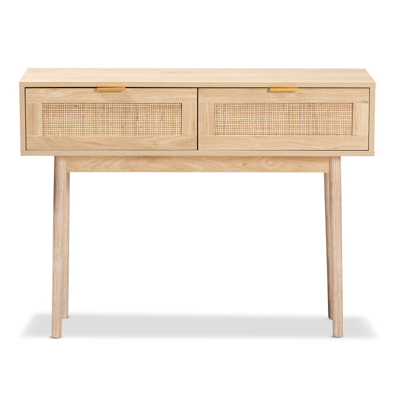 Baxton Studio Baird Mid Century Light Oak Brown Finished Wood 2 Drawer Console Table