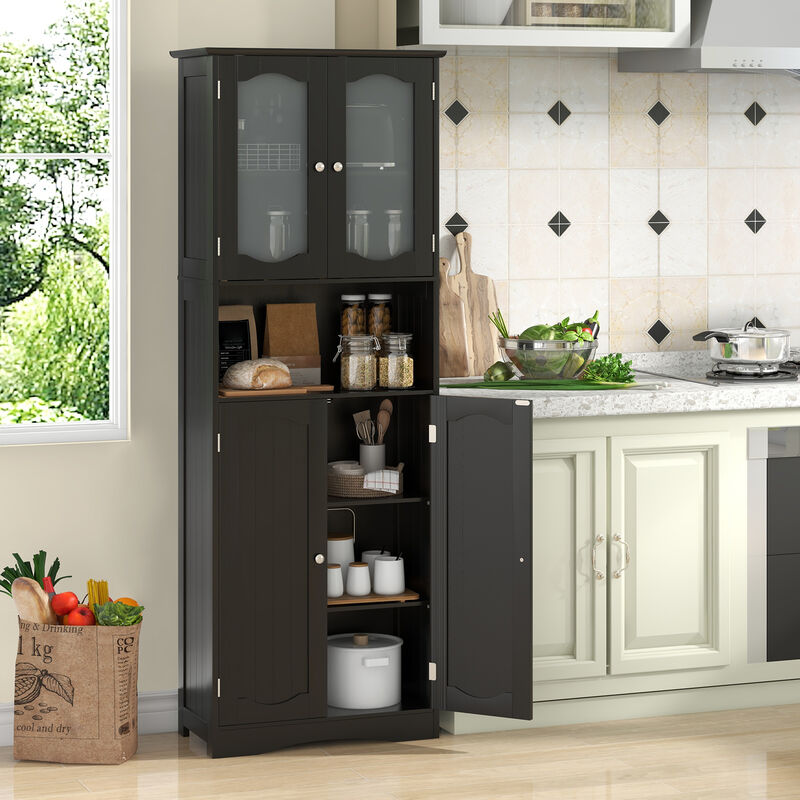 Tall Bathroom Storage Cabinet with Frost Glass Doors and Shelves