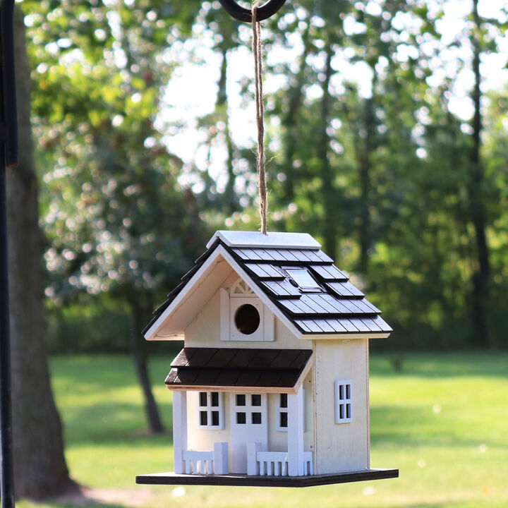 Sunnydaze 9.25 in Wooden Cozy Home Birdhouse with Solar LED Light - Cream