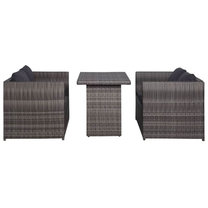 vidaXL 3 Piece Bistro Set Poly with Cushions Rattan Gray