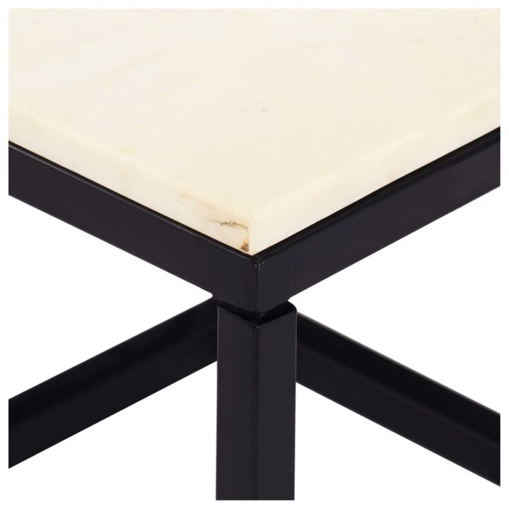vidaXL Coffee Table White 15.7"x15.7"x13.8" Real Stone with Marble Texture